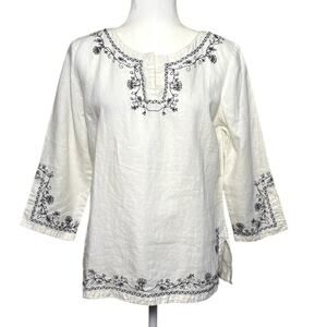 Edward Irish Linen Embroidered Tunic Top Women's S White